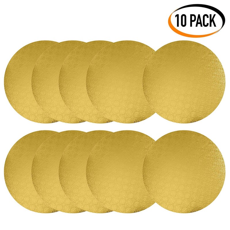10 PCS 10 Inch Gold Wraparound Cake Pastry Round Drum Board 1/4 Inch Thick gallery