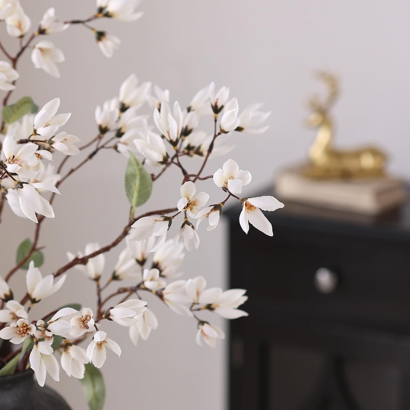 YXZZWL 4Pcs 36" Fake Magnolia Champaca Silk Flower Stems Vase (white) gallery