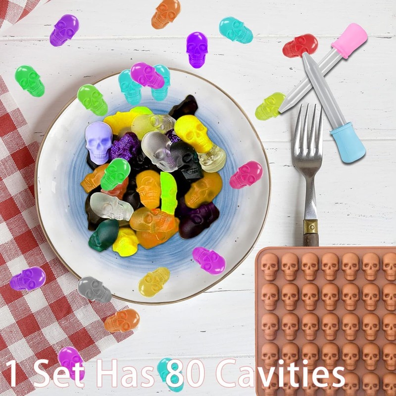 2 Pcs Gummy Skull Candy Molds Silicone Mini Skull Molds 3D Gummie Skull Molds Su gallery
