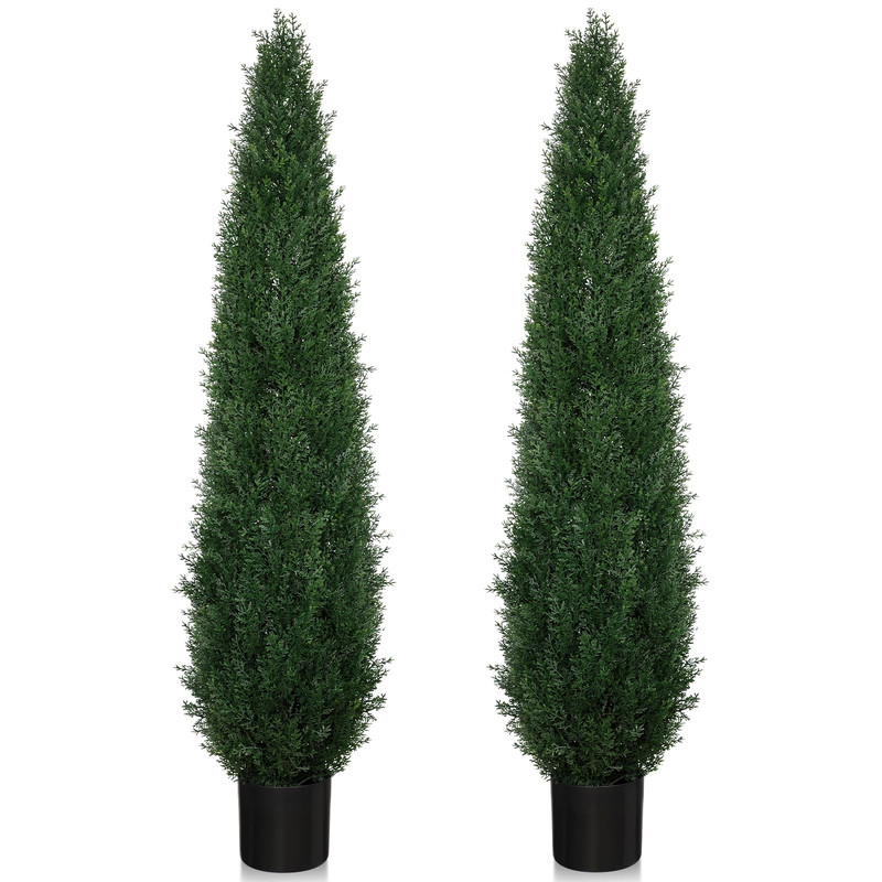Lietenaco 5Ft Artificial Cedar Topiary Trees 2 Pack Uv Resistant Outdoor Indoor