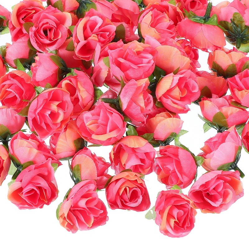 100 Pcs 1.18 Inch Mini Artificial Rose Flower Heads Silk Bouquet, Colorful Pink