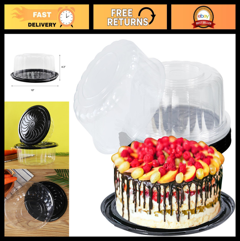 10″ Disposable Clear Cake Containers with Dome Lids – 5 Pack Cupcake Holders for
