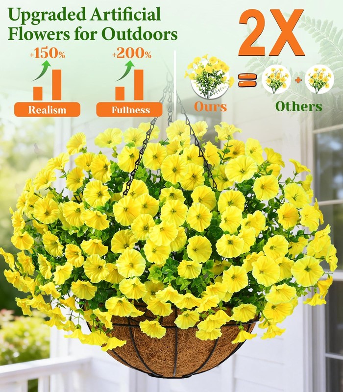 Yastouay Artificial Hanging Flowers For Outdoors Fake Hanging Plants Baskets Uv gallery
