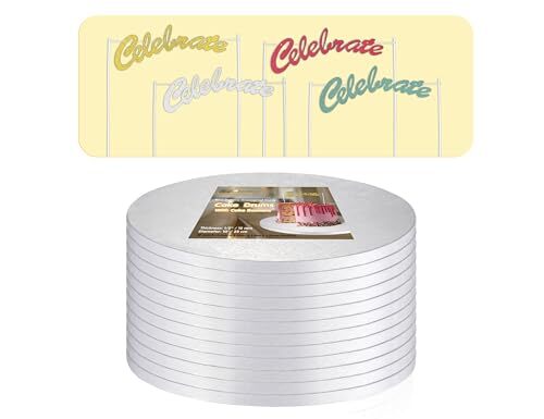 10 Inch Cake Drums with Banner Cake Topper-Cake Board Round White12-Pack 1/2 …