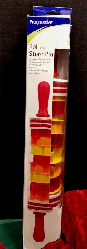 Progressive International Roll-And-Store Pin rolling pin & cookie cutters in one