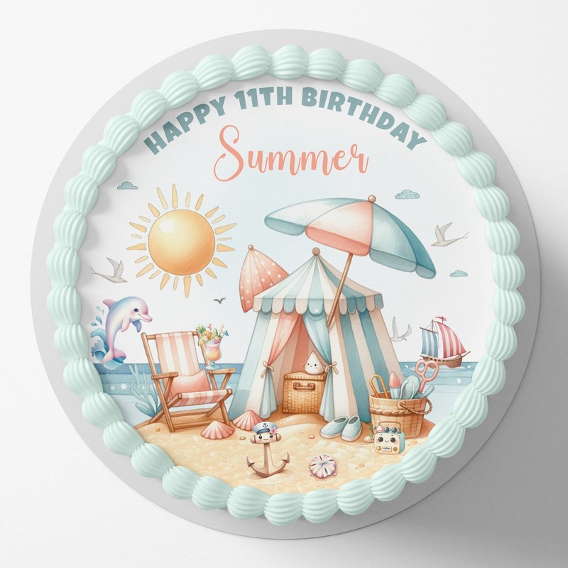 Beach Summer Themed Pre-cut Edible Icing Cake Topper