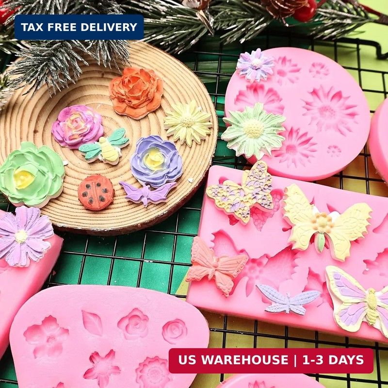Flower Fondant Molds - 8 Pcs Flower and Butterfly Candy Silicone Molds for Ch... gallery