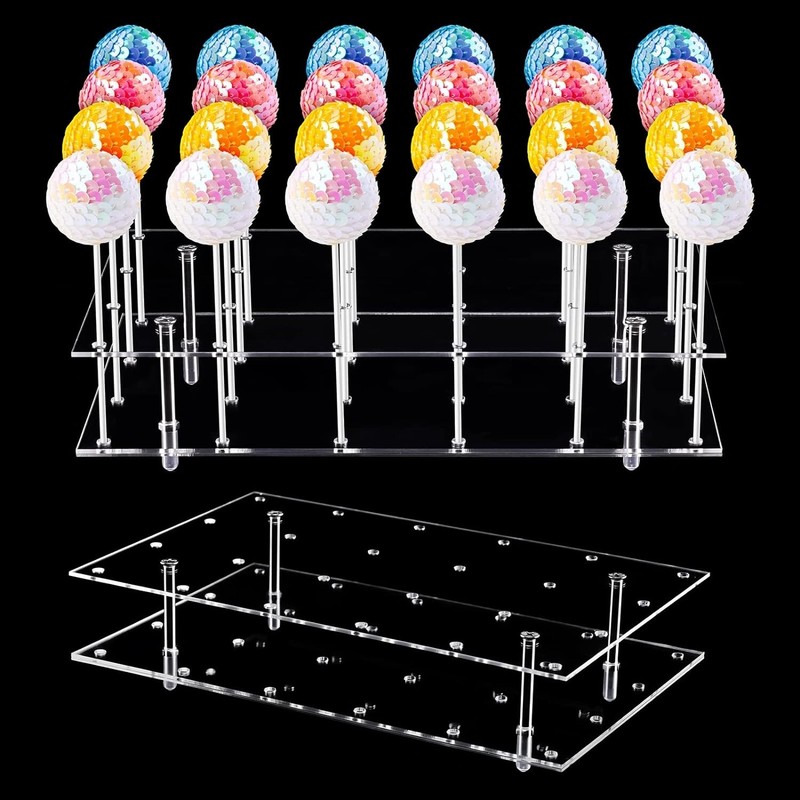 Cake Pop Stand, 24 Hole Clear Acrylic Lollipop Holder, rectangular stand