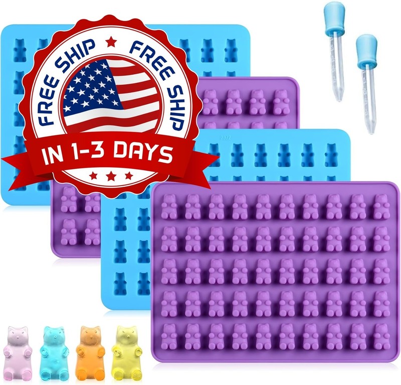 4 Moldes De Silicona Para Antiadherentes Para Gominolas Con Forma De Oso NEW US.