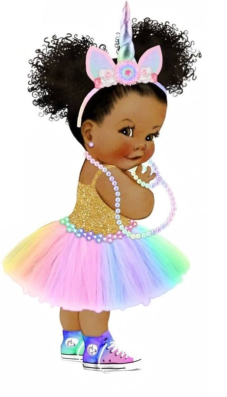 Baby Girl Unicorn Edible Cake Topper Ethnic/Black Ballerina