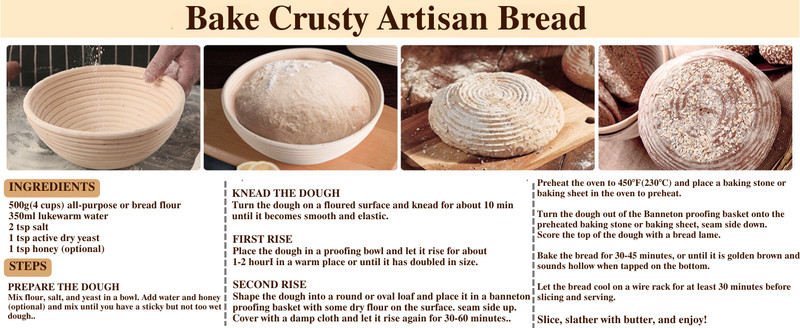 7-Pa Banneton Bread Proofing Basket, Round 9-Inch Sourdough Starter Set, gallery
