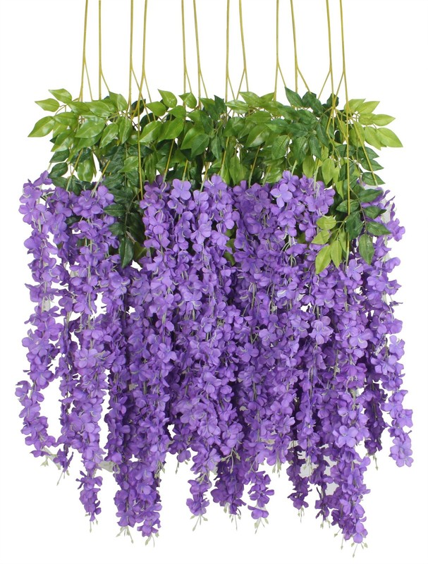 Duovlo 12 Piece Artificial Silk Wisteria Vine 3.6 Feet Ratta Hanging Flower