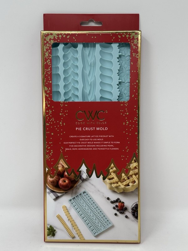 CWC Cook With Color Light Blue 5 Designs Silicone Pie Crust Mold Braid Pearl