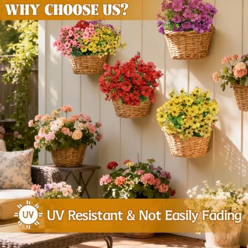 Artificial Flowers for Outdoors Decoration - 12 Mix Pink Red Purple Yellow gallery