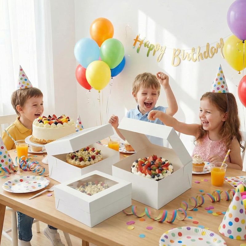 3 Pack 10X10X5 Inch White Cake Boxes with Window and Lids – Disposable Bakery Bo gallery