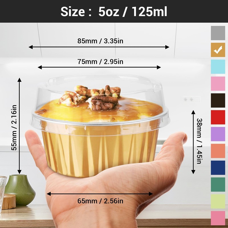 Disposable Ramekins, Gold 50pcs 5oz Mini Aluminium Foil Baking Cups with Lids... gallery