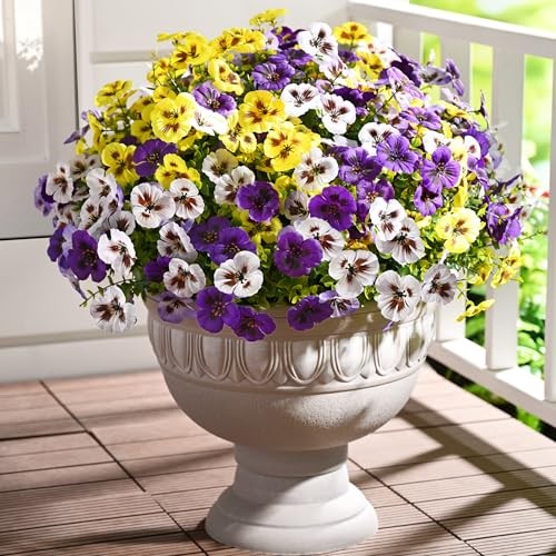 20 Bundles Artificial Pansy Flowers for Outdoor, 20pcs Purple, Yellow, White gallery