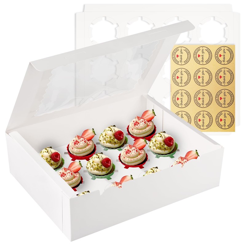 10 PCS White 12Count Cupcake Boxes Window Insert 13x10x3.5 Inch Containers