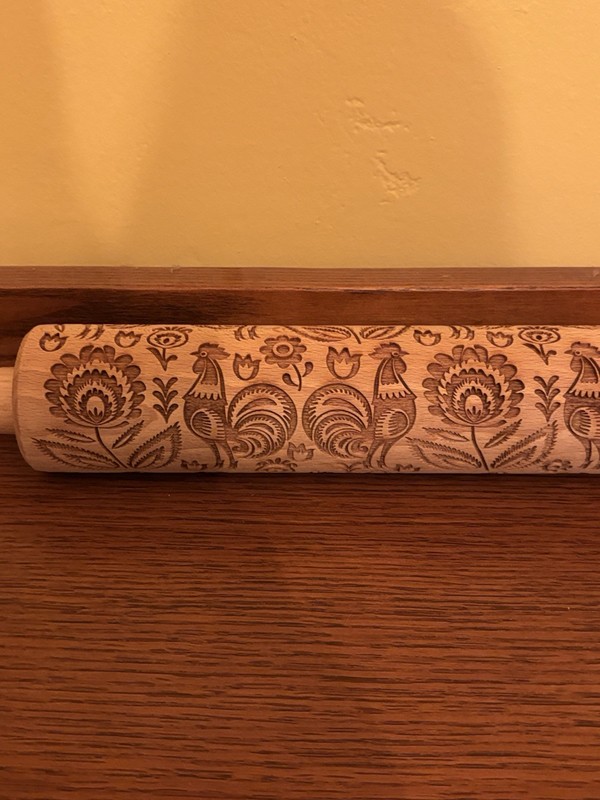 Stodola Wooden Embossing Rolling Pin Rooster Floral Pattern Easy Grip Handle gallery