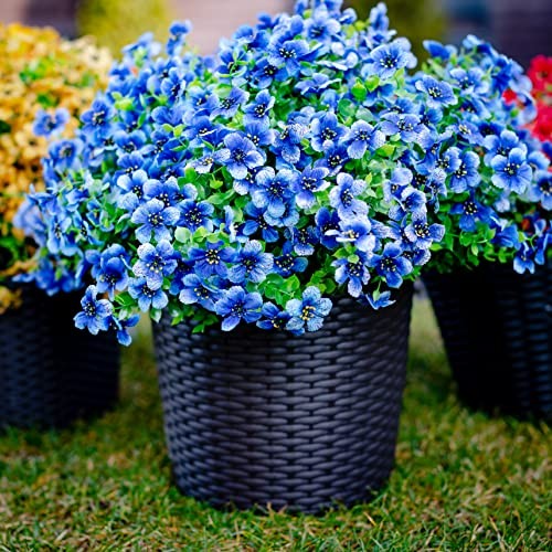 Artificial Flowers for Outdoors Fake Plants - 16 Bundles Faux Outside 14 Blue gallery