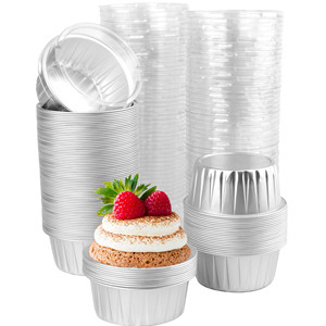 100 Pack Aluminum Foil Cupcake Baking Liner with Lid, 5oz Disposable Ramekin gallery