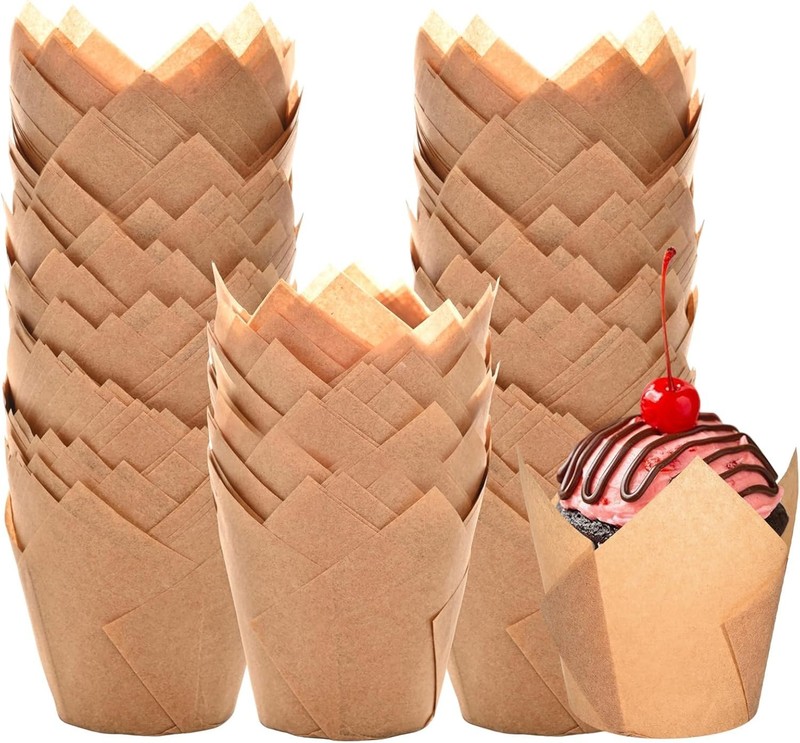 Natural Tulip Cupcake Liners for Baking 200 Cups, Unbleached Parchment paper Muf