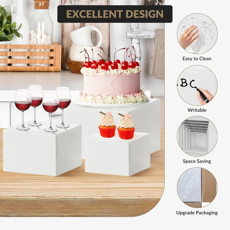 Garvee 6-Piece White Stackable Display Risers Desserts – Multi-Sized Food Stands gallery