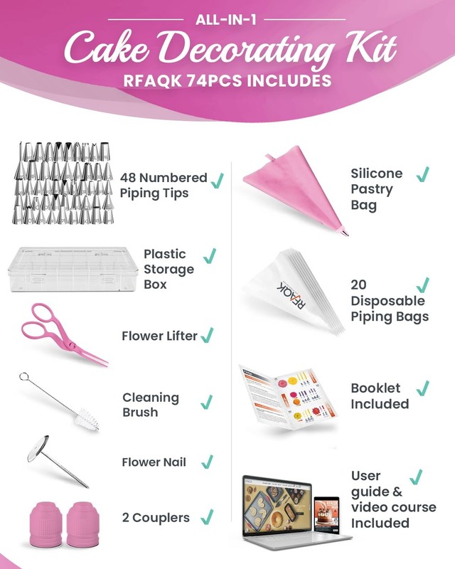74 PCs Icing Piping Bags and Tips Set, Cake Decorating Kit with 48-Numbered P... gallery