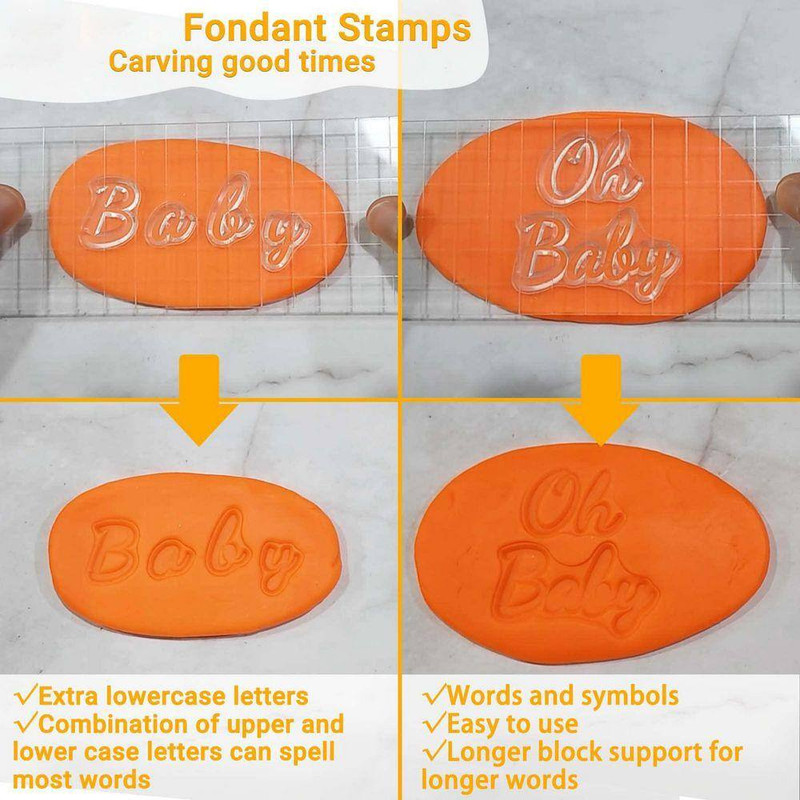 4-Pack Food Grade Silicone Alphabet Cake Stamps Set with Uppercase Lowercase Let gallery