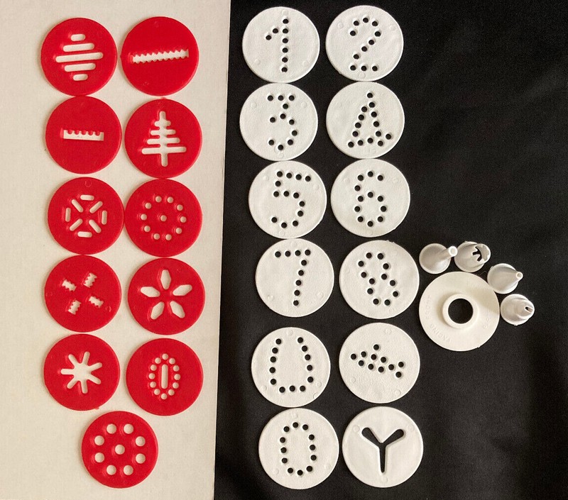 Vtg LILLO Biscuit Maker Spritz Cookie Gun Replacement Discs and Deco Tips ITALY