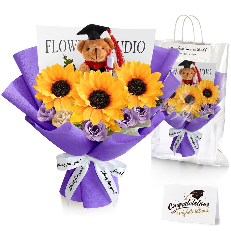 Giegxin 2026 Graduation Bear Flower Bouquet Set Graduation Bouquet Gift Grad