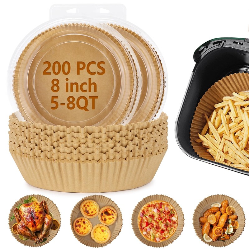 200Pcs 8” Air Fryer Disposable Paper Liner, Round Non-Stick Liners Parchme