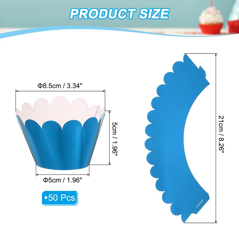 Cupcake Wrappers Paper, 50 Pack Baking Cups Wave Decor, Reflective Blue gallery