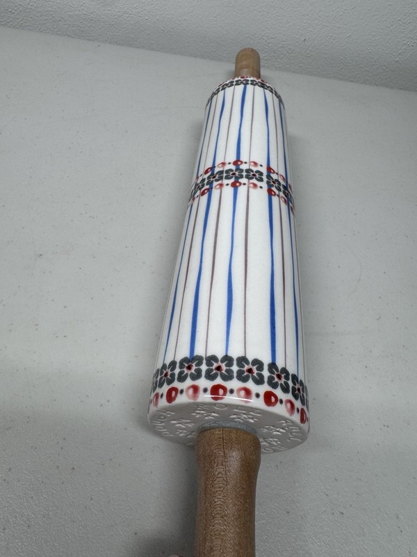 ANTHROPOLOGIE Handpainted Lucerne Rolling Pin Stay Sweet Floral White Blue gallery