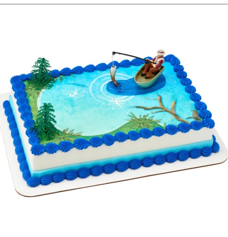 Fisherman with Magnetic Action Fish and Pine Trees Cake Topper Set DECOPAC NIP gallery