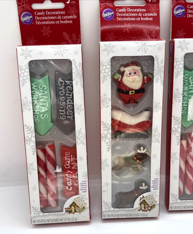 Wilton Candy Christmas Decorations Santa Reindeer Candy Cane 3 pack NEW gallery