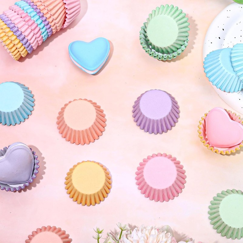 600Pcs Pastel Mini Cupcake Liners Colorful Baking Cups Pink Blue Purple Yellow gallery