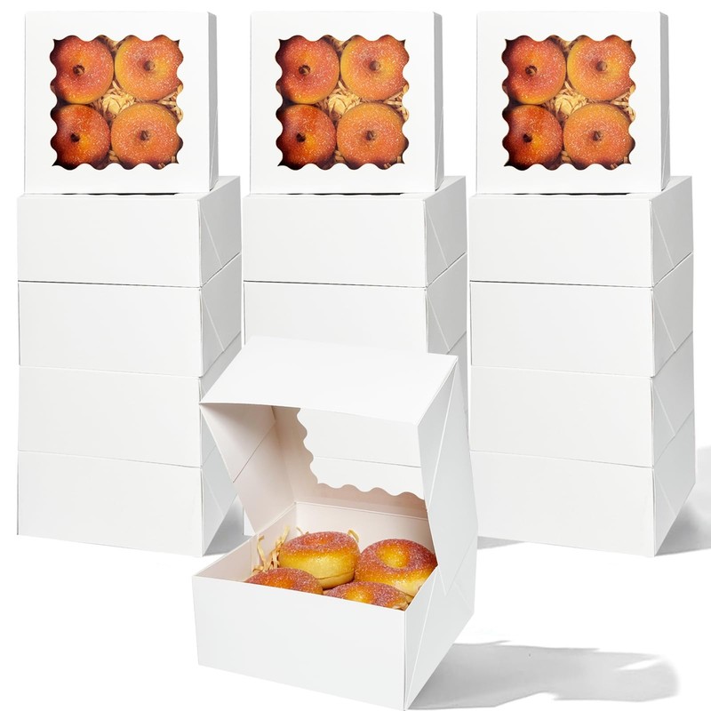 60 PCS White AutoPop Cookie Pastry Macaron Pie Bakery Box Window 6x6x3 Inch