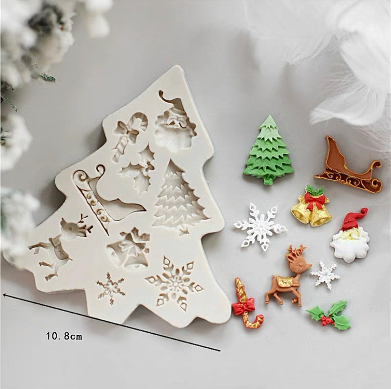 Christmas Elements Silicone Mould tree candy cane sleigh snow bell santa holly l