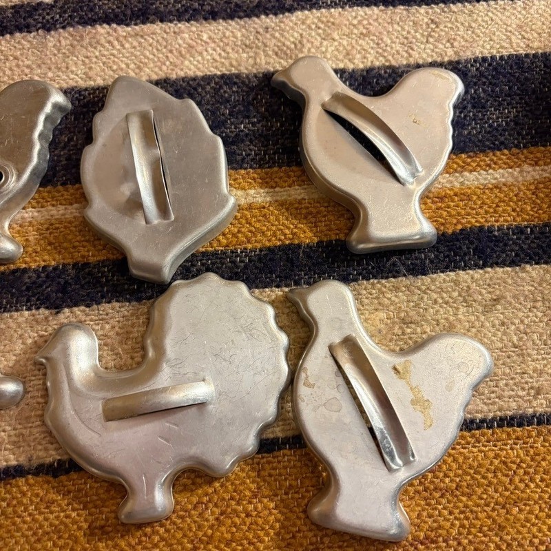 Vintage Metal Cookie Cutters Set of 9 Animal Shapes Aluminum Copper Tone Handles gallery