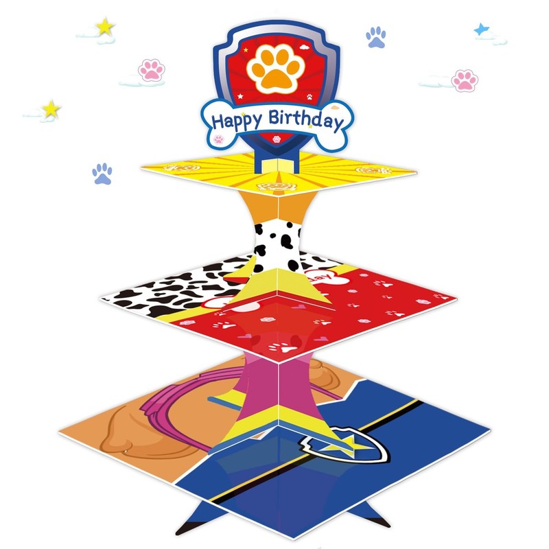 Cartoon Dog Cupcake Stand 3 Tier Cardboard Cake Stand Dessert Tower Holder fo…