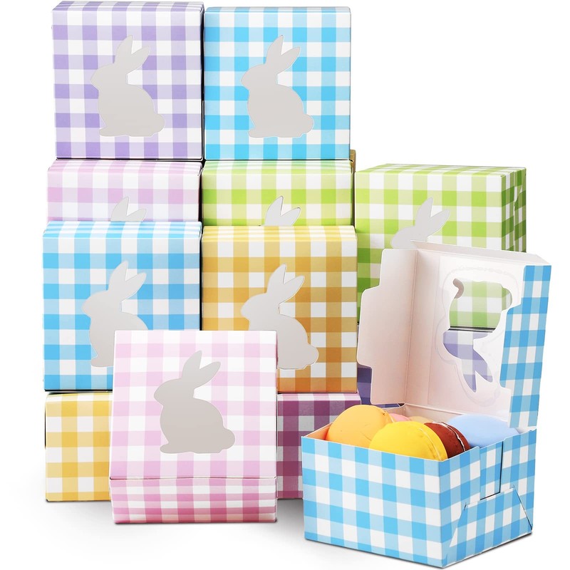 24 Pcs Easter Treat Boxes – 5 Colorful Cardboard Boxes with Rabbit Bunny Shap…