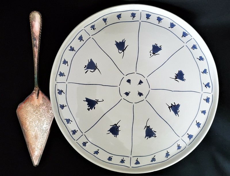BLOCK Bernarda blue fields by Jack Prince 12″ pedestal Cake Plate Stand