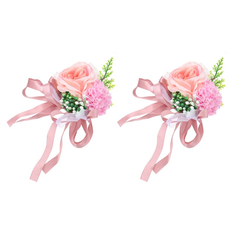 2pcs Pink Decorative Artificial Flowers Bracelet 10x12cm Pink