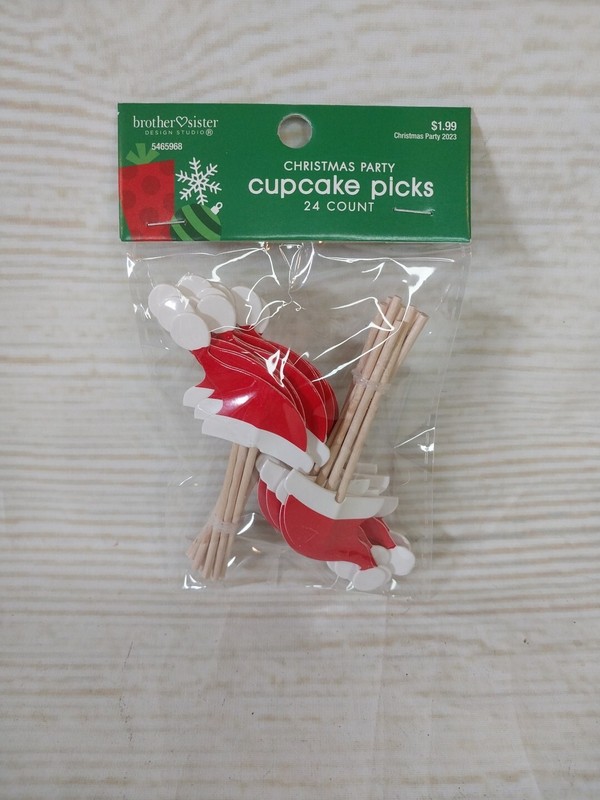 New! 24 Santa Hat Christmas Cupcake Toppers Picks Holiday Party Claus Muffins
