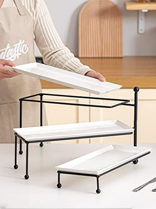 3 Tiered Serving Stand - White Porcelain Platters, 14.5" x 6" Tier Style1 gallery