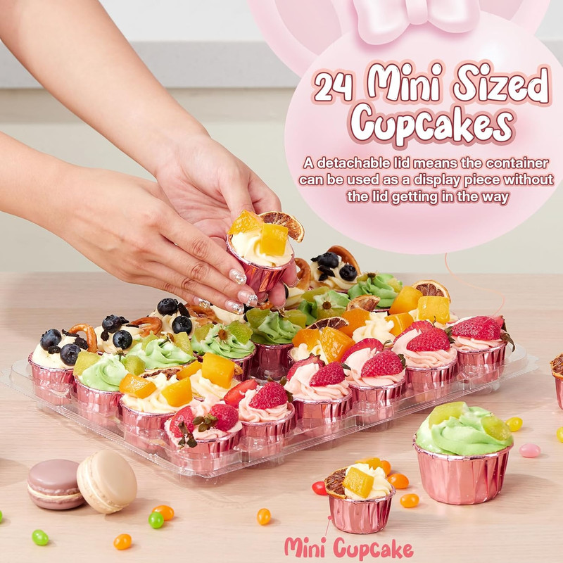 (24 Pack X 15 Sets) Mini Cupcake Containers with 375 Pack Cupcakes Liners, Pl... gallery