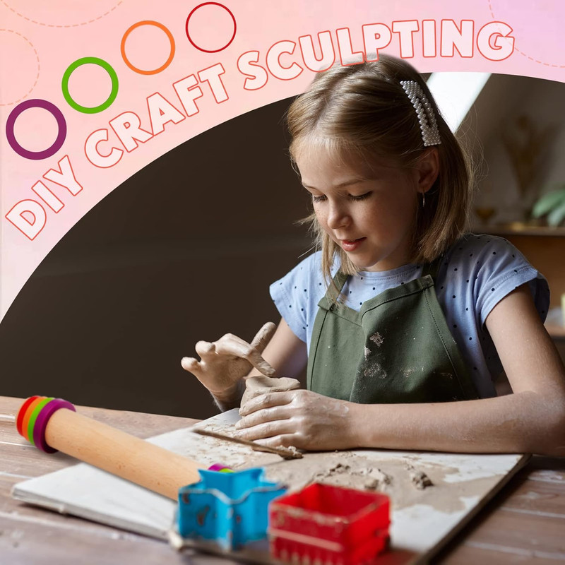 Adjustable Rolling Pin with Thickness Rings 12 Inch Wood Rolling Pin Wooden roun gallery