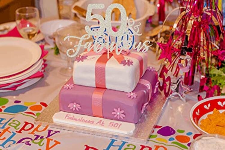 50 Fabulous Cake Topper, Premium Glitter Cardboard Cake Decoration for Silver gallery