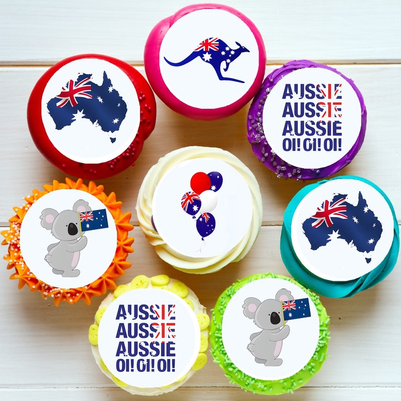 Australia Day Pre-cut Edible Icing Image Cupcake or Cookie Toppers